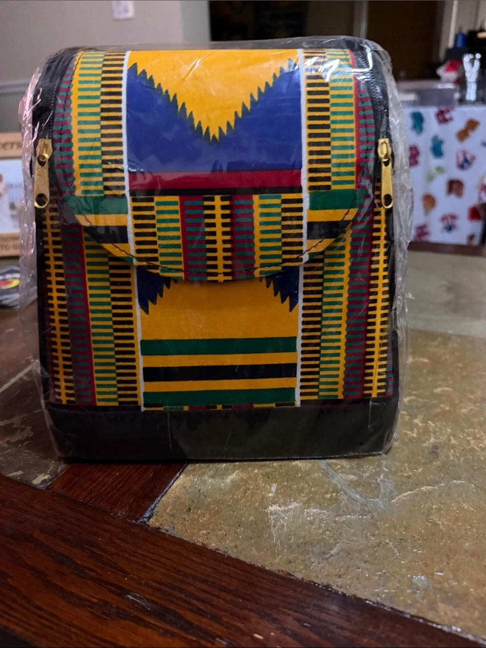 Women's Vibrant Kente-Pattern backpack in Yellow with beautiful bright colors